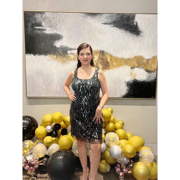 AIDAN MATTOX Cocktail Dress Sequined Sheath Scoop Neck Sleeveless Mesh 12 NWT - Picture 12 of 15